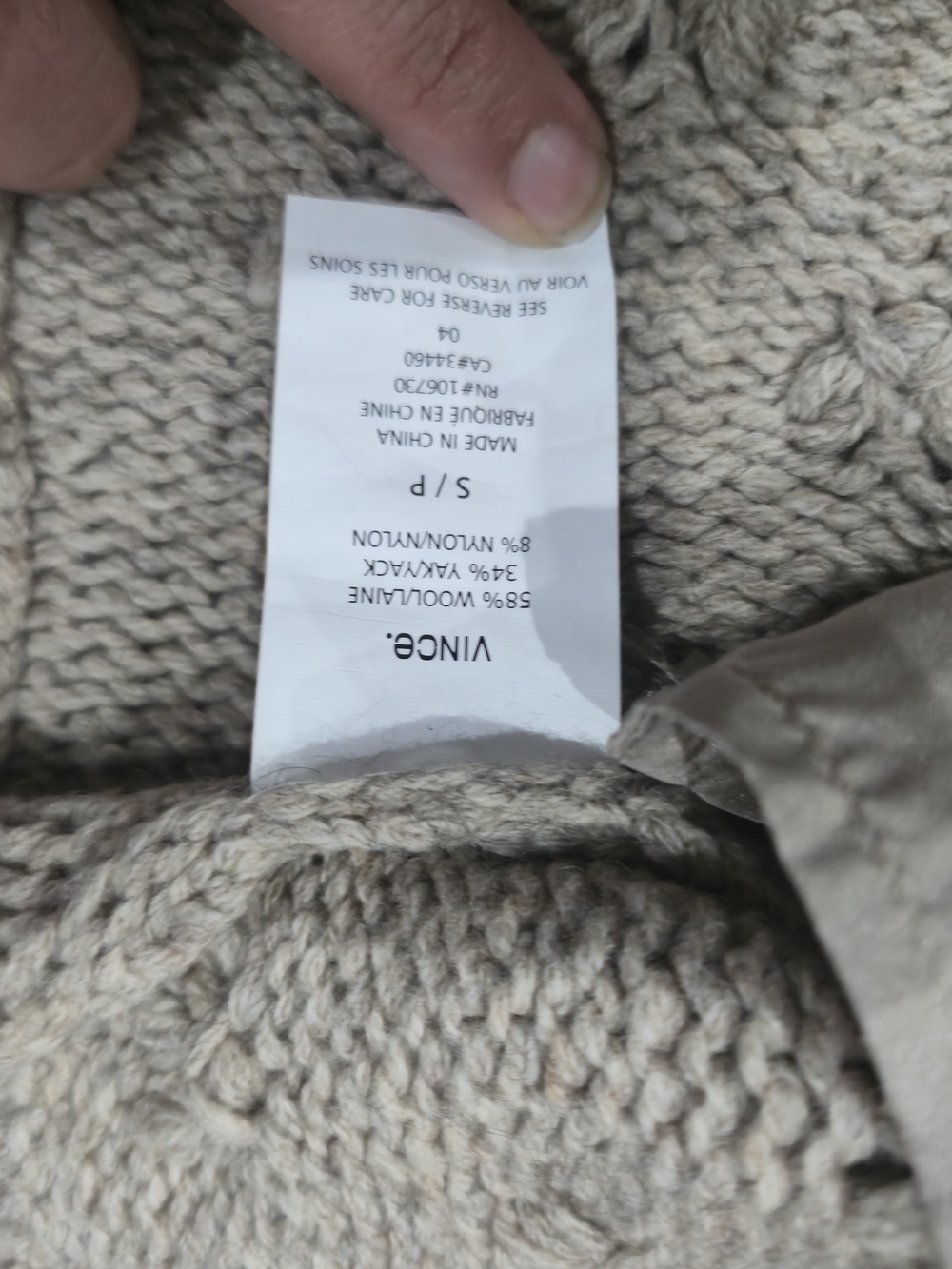 Vince Tuck Stitch Yak Wool Cardigan Taupe Shawl Collar S - Picture 15 of 15
